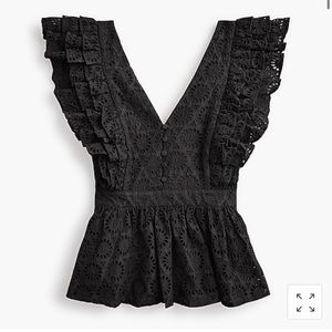 NWT J.Crew Black Eyelet Top
